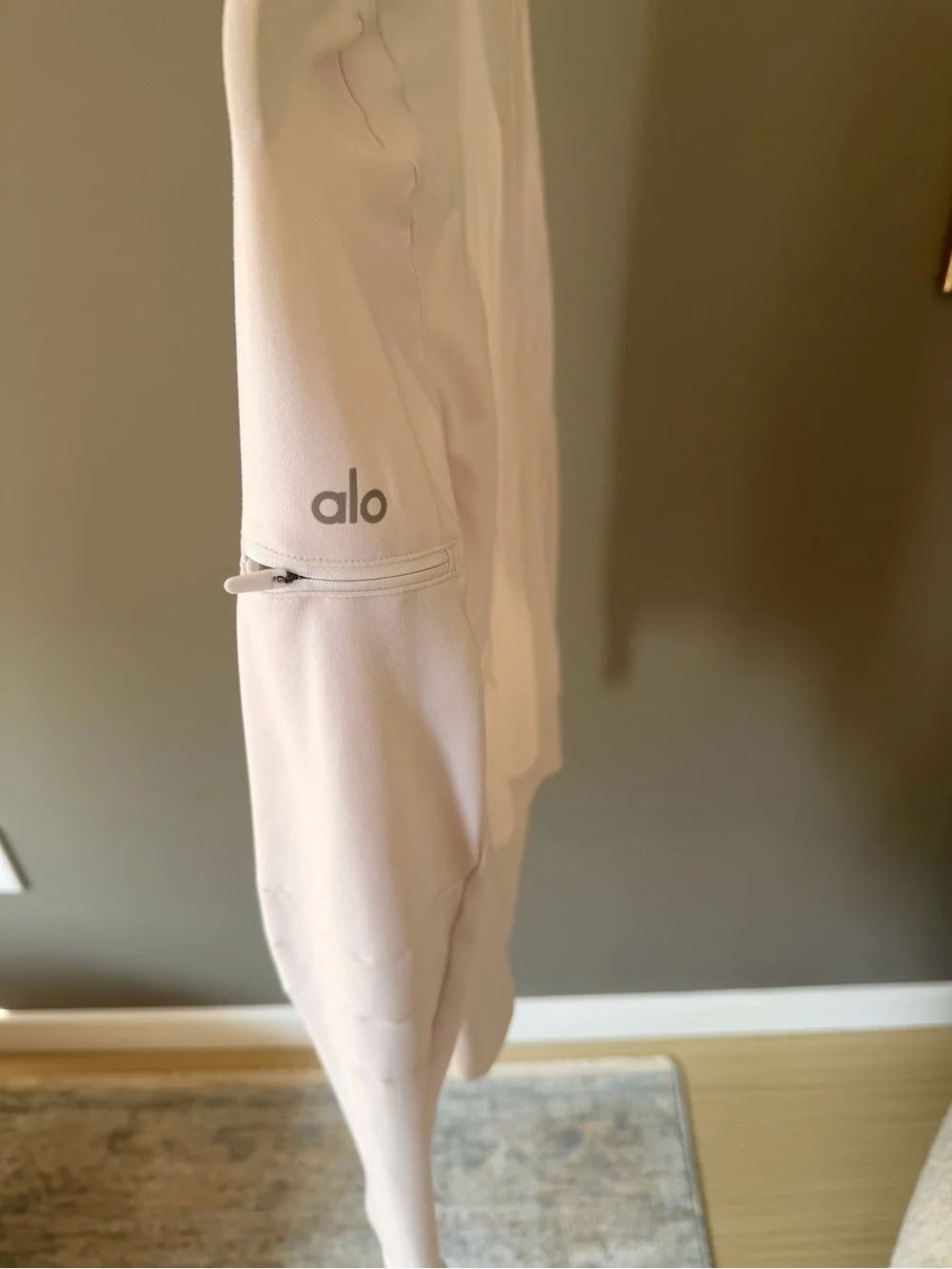 Alo Yoga White Full Zip Moto Active Jacket Zip Sleeve Pocket XS